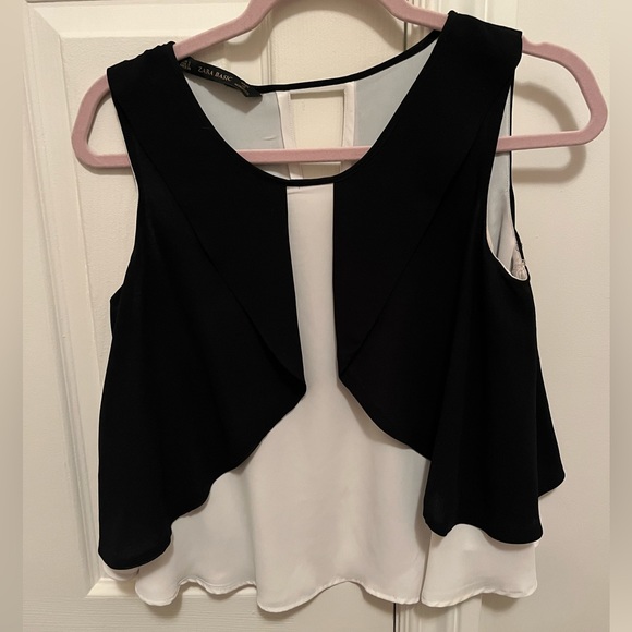 Zara Tuxedo Black and Ivory Sleeveless Blouse - Picture 3 of 6